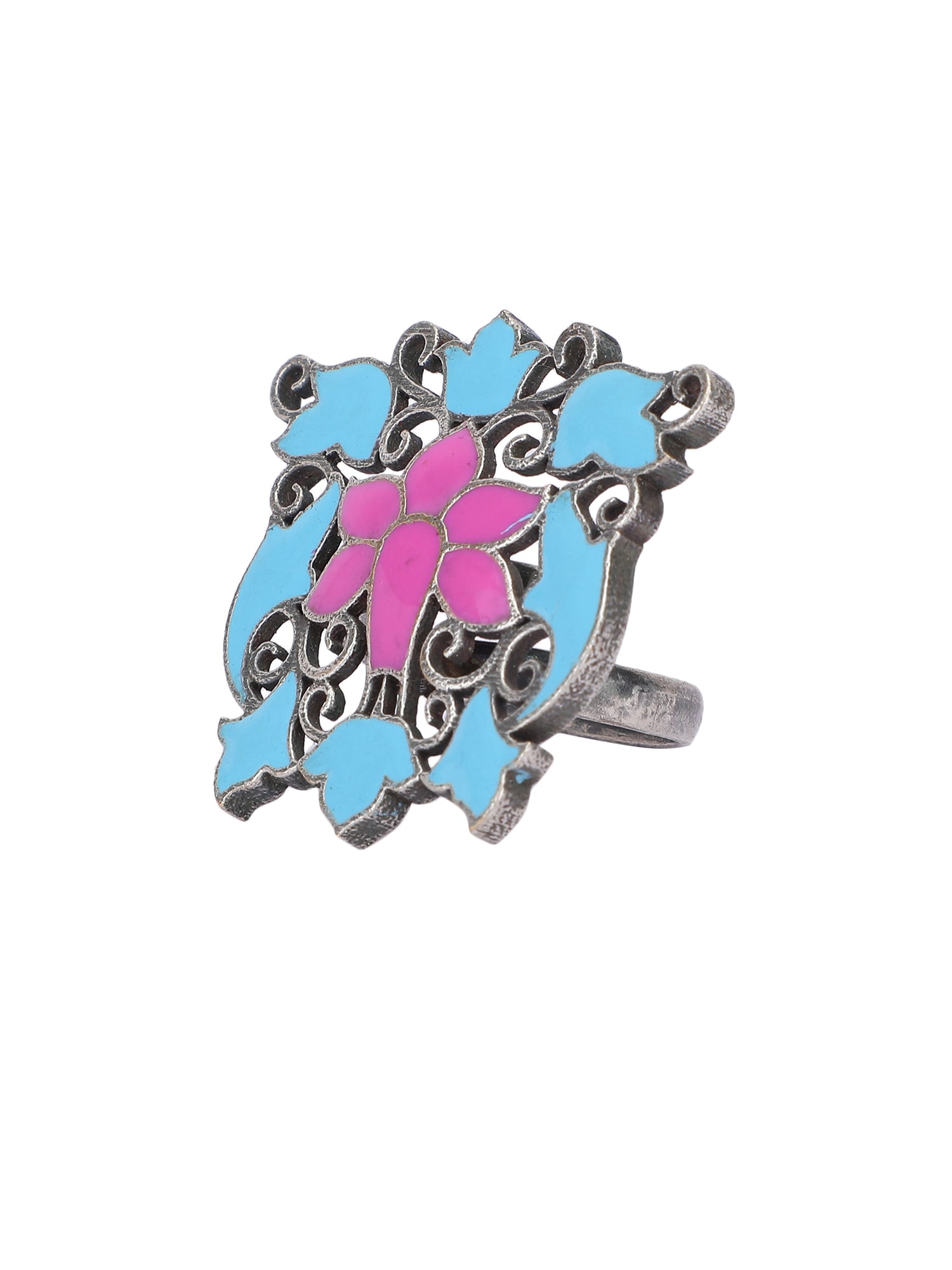 Oxidized Adjustable Pink and Blue Finger Rings For Women