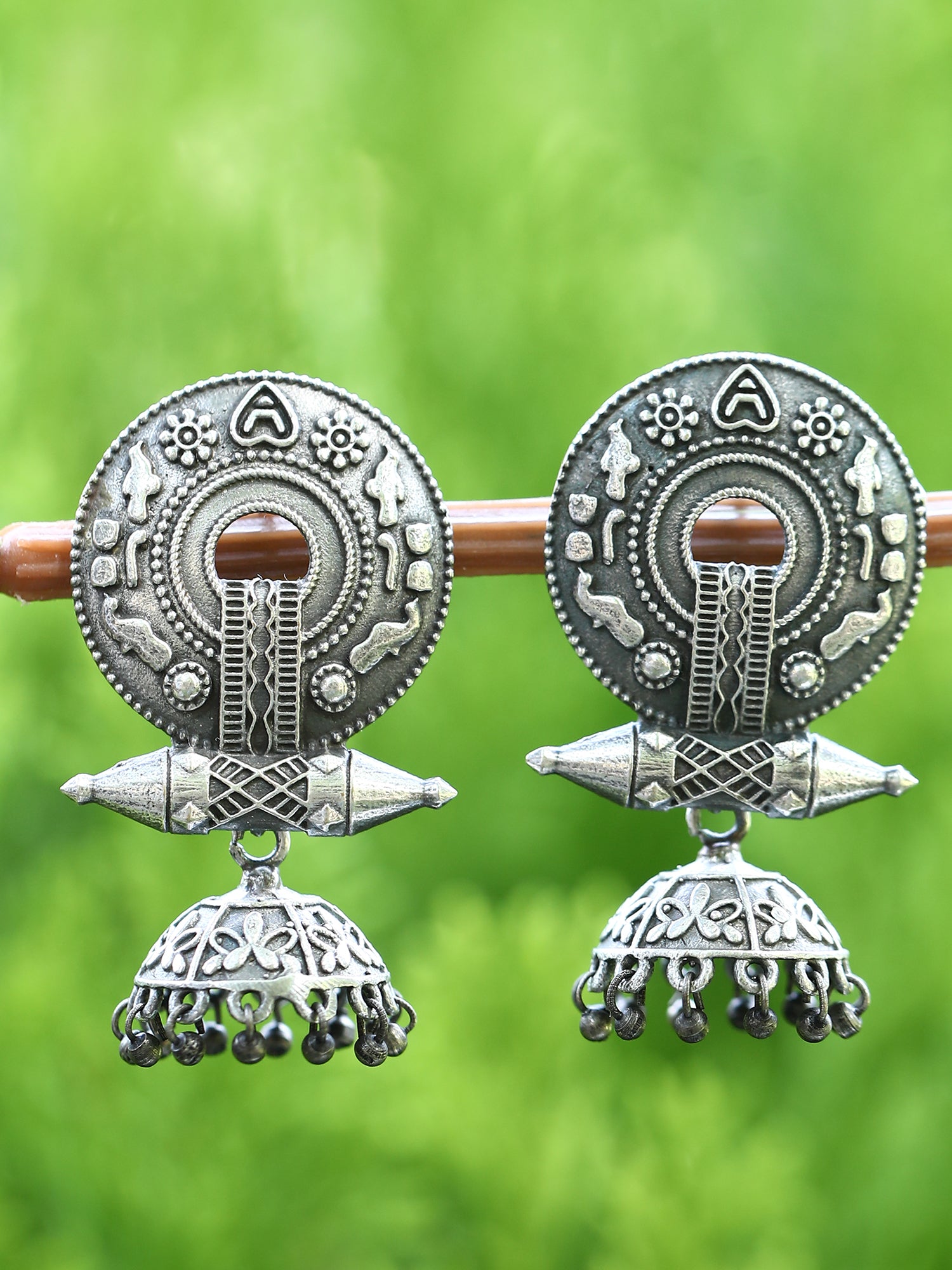 Grey Tribal Jhumka Earrings