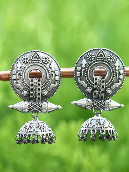 Grey Tribal Jhumka Earrings