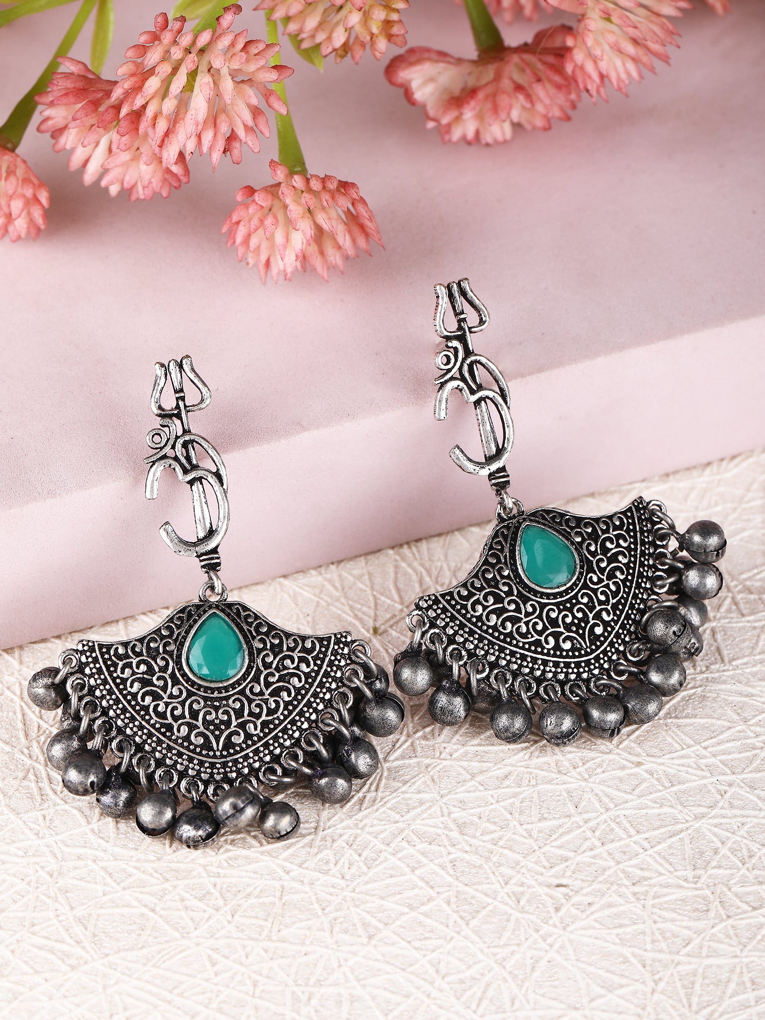 Oxidised Blue Earring Jhumka Set