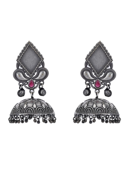 Jhumka Earrings with Red Stone