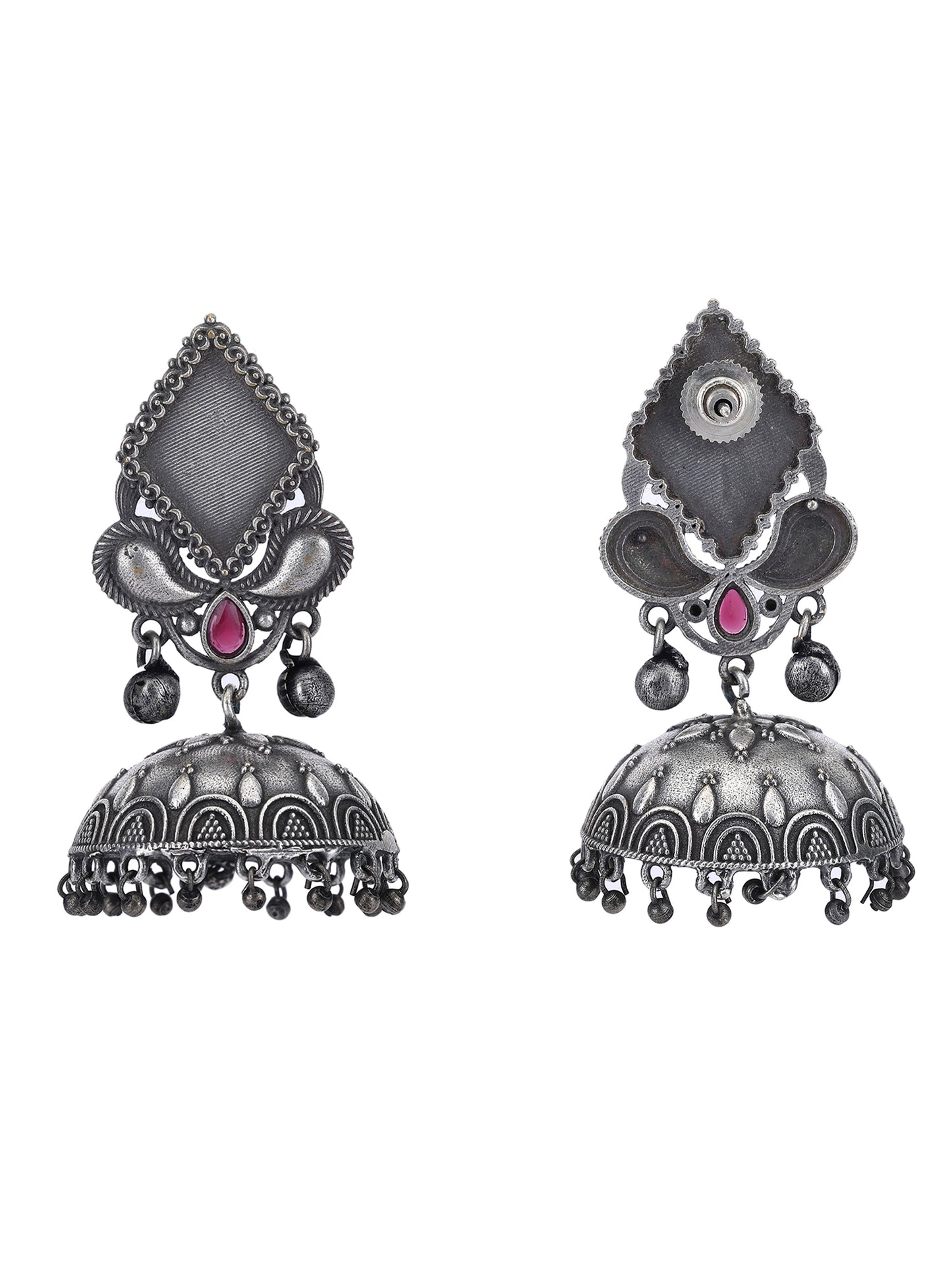 Jhumka Earrings with Red Stone