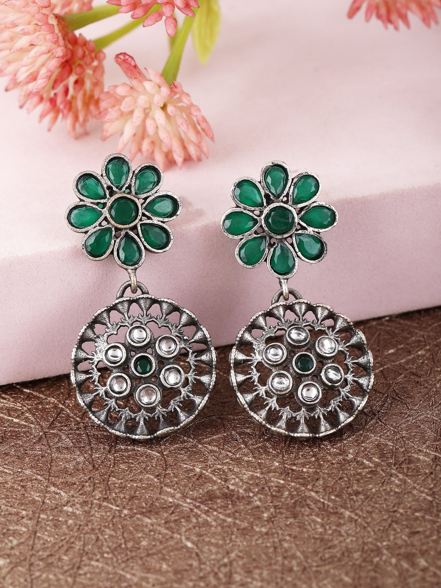 Elegant Green and Grey Earring Set