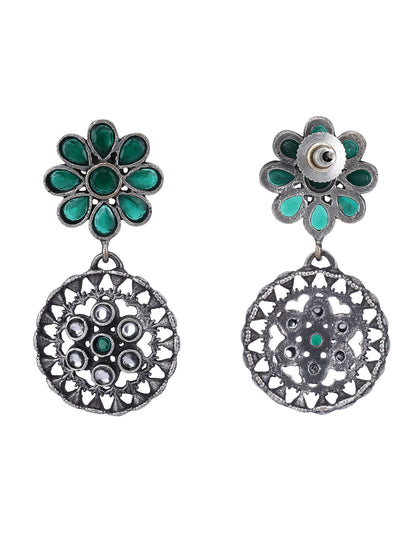 Oxidised Green and Grey Earring Set