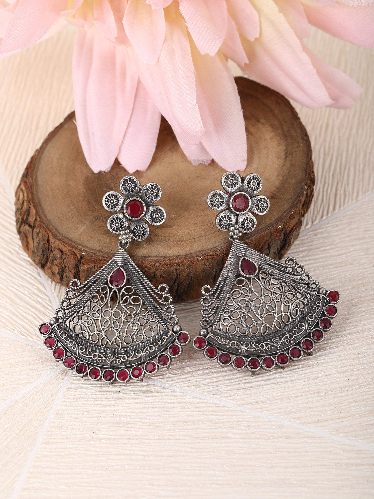 Exquisite Silver-Plated Red Stone Earrings for Girls