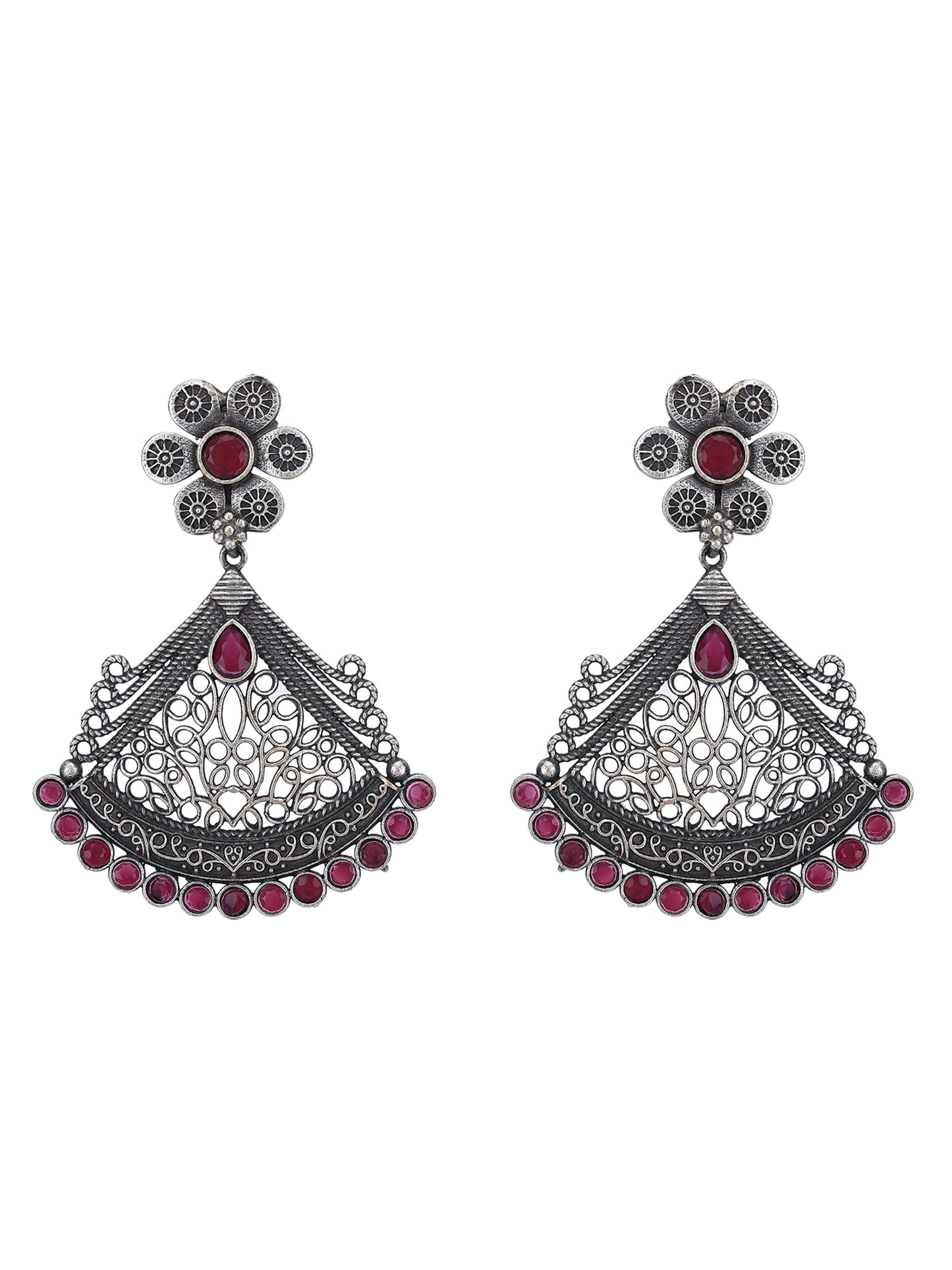 Exquisite Silver-Plated Red Stone Earrings for Girls