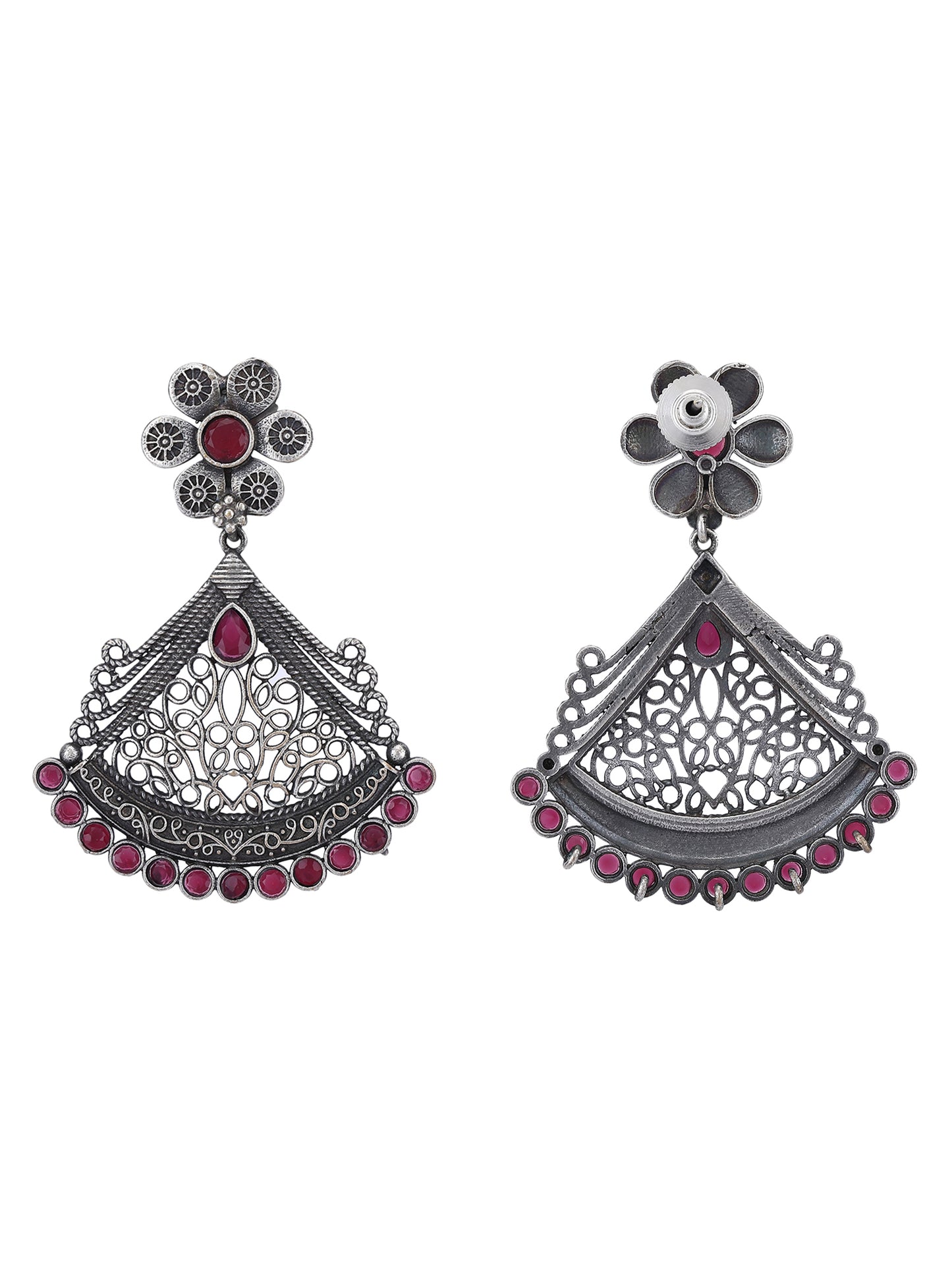 Exquisite Silver-Plated Red Stone Earrings for Girls