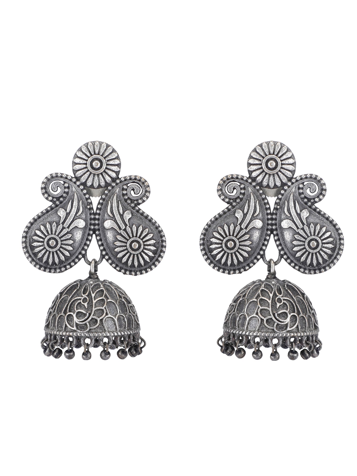 Elegant Oxidized Silver Necklace and Jhumka Set