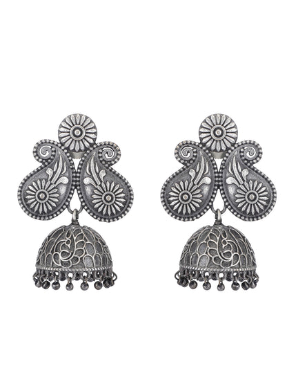 Elegant Oxidized Silver Necklace and Jhumka Set