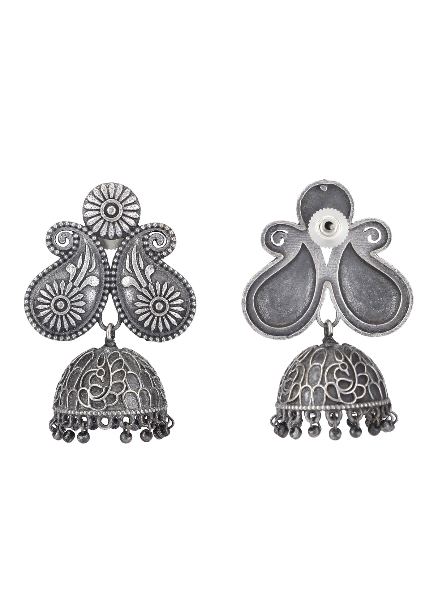 Elegant Oxidized Silver Necklace and Jhumka Set