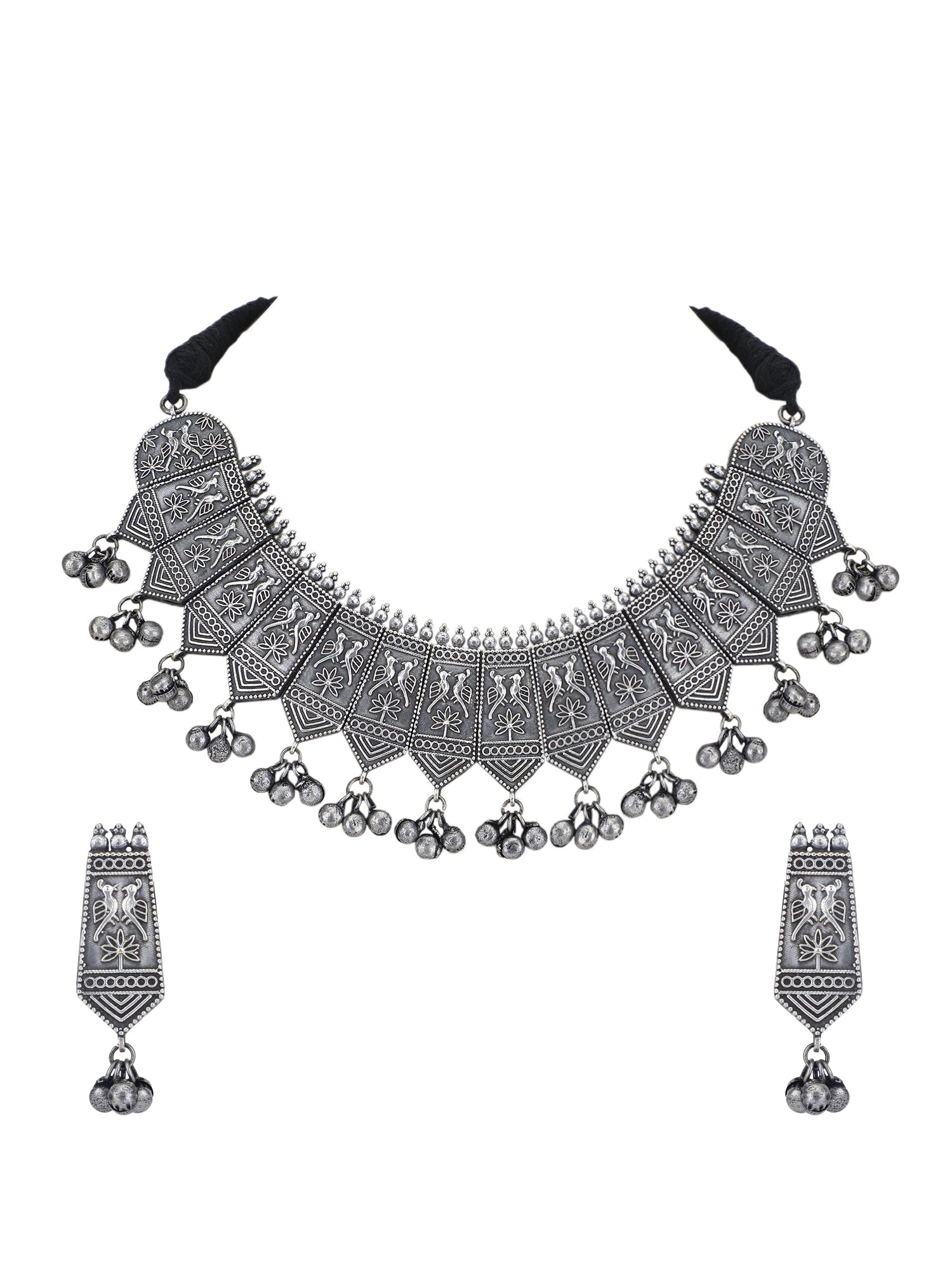 Oxidized Grey Tribal Necklace Set 