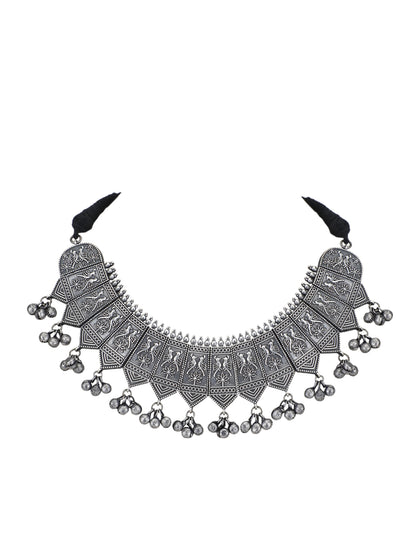 Oxidized Grey Tribal Necklace Set