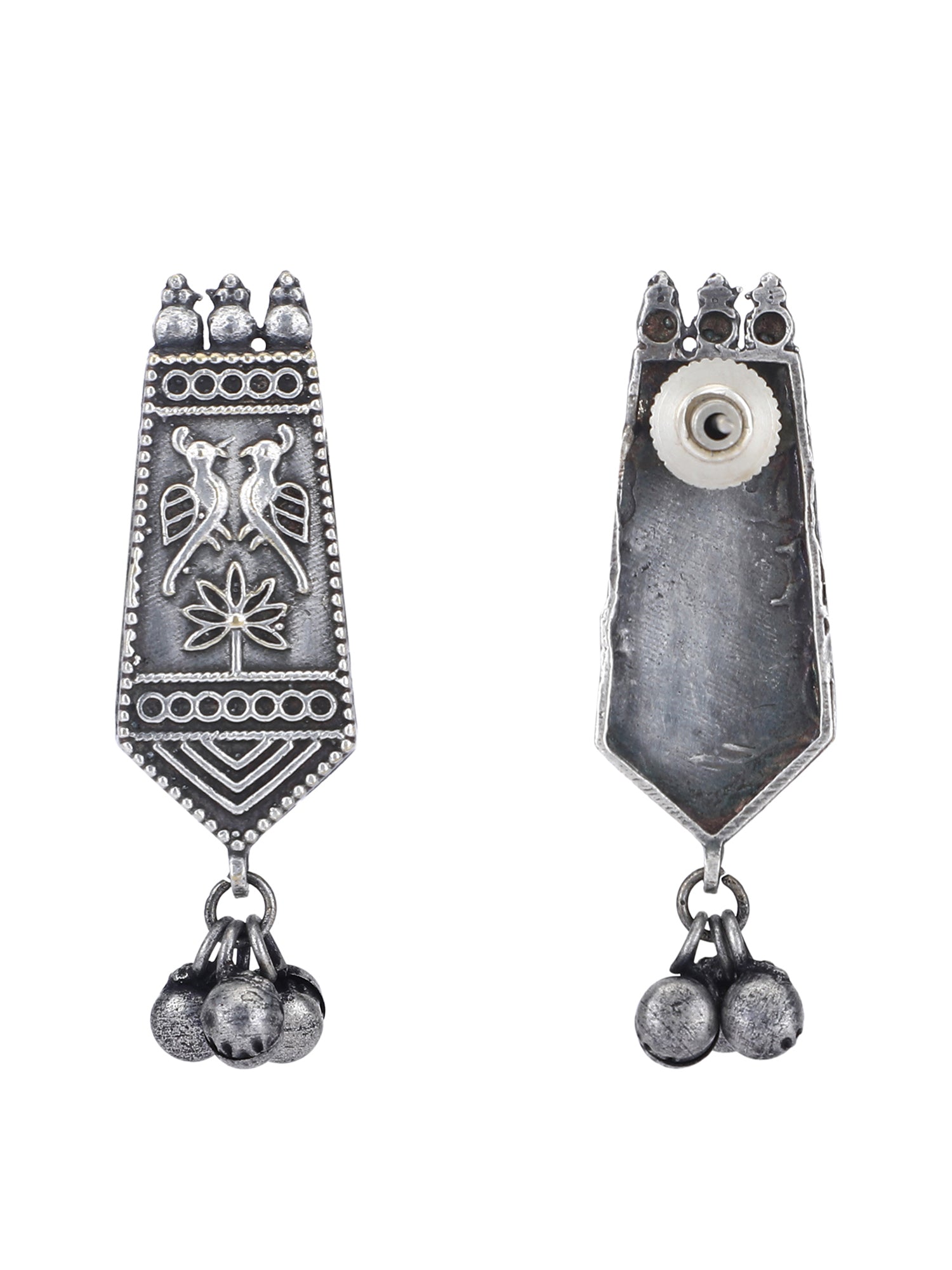 Oxidized Grey Tribal Earrings