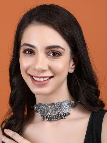 Oxidised Floral Choker Design Necklace for Women