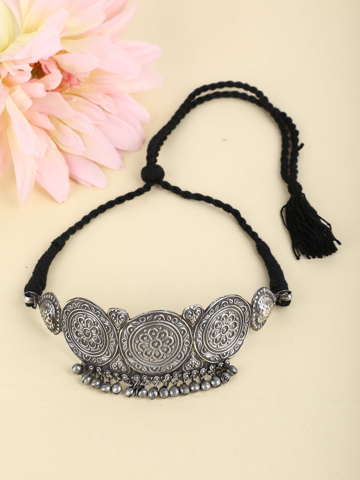 Oxidised Floral Choker Design Necklace for Women