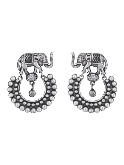 Oxidised Elephant Motif Hoop Earrings