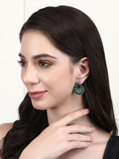 Oxidised Green Floral Stud Earrings Set