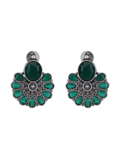 Oxidised Green Floral Stud Earrings Set