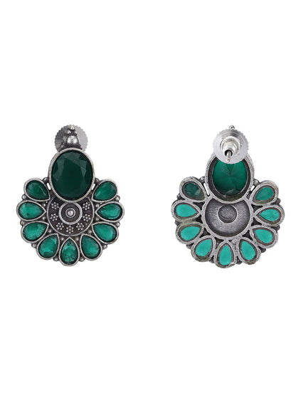 Oxidised Green Floral Stud Earrings Set