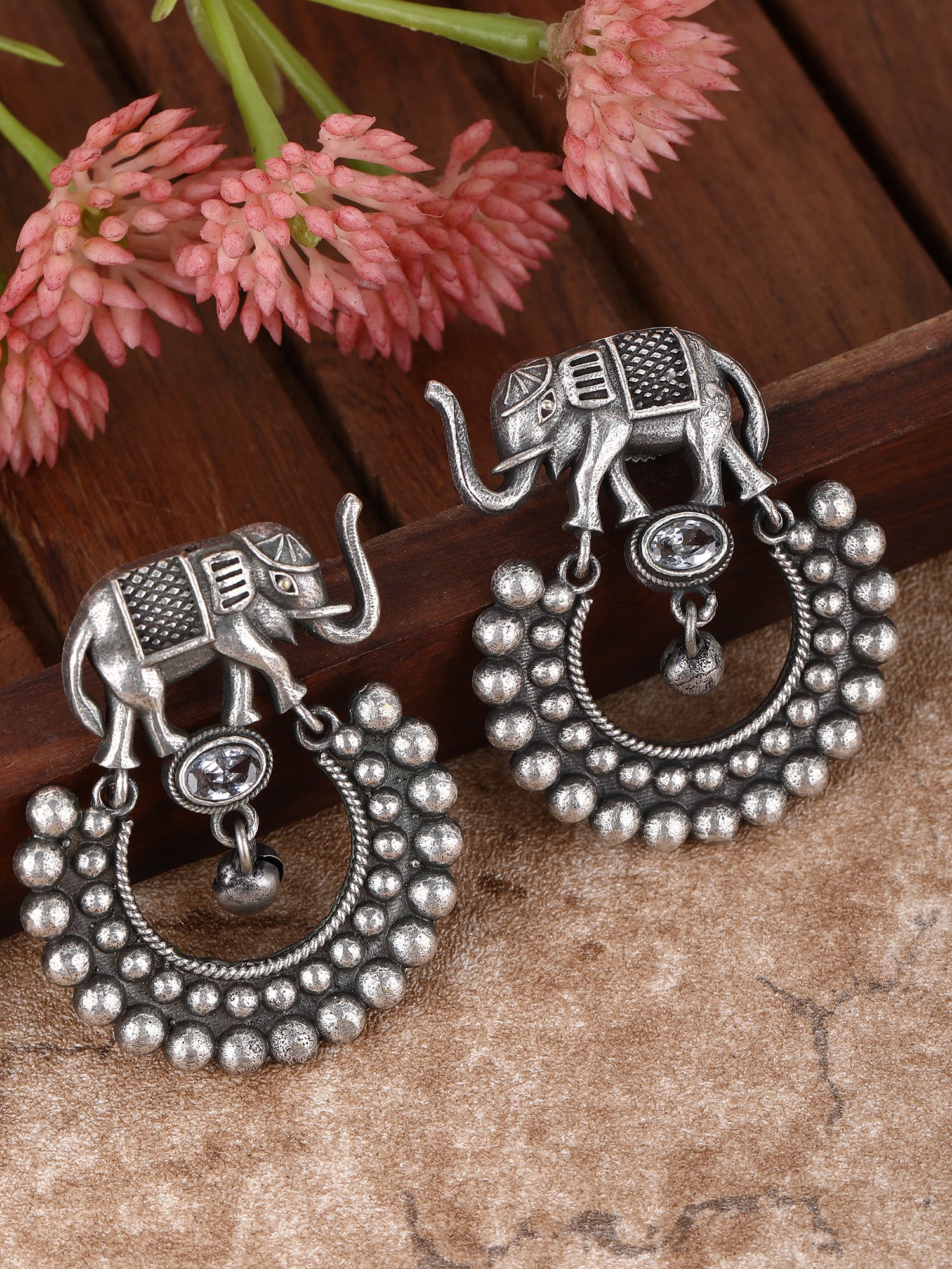 Oxidised Elephant Motif Hoop Earrings