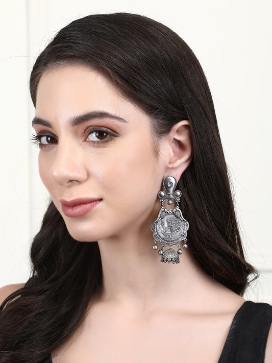 Elegant Grey Oxidized Peacock Earrings for Women