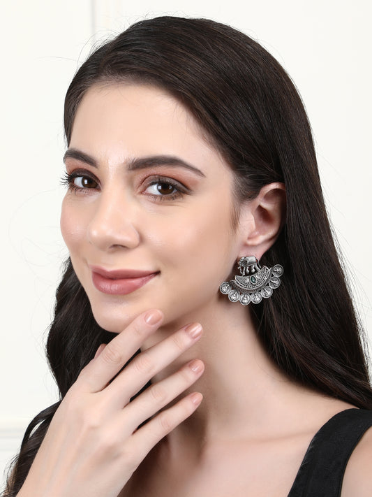 Exquisite Gray Oxidized Elephant Motif Earrings