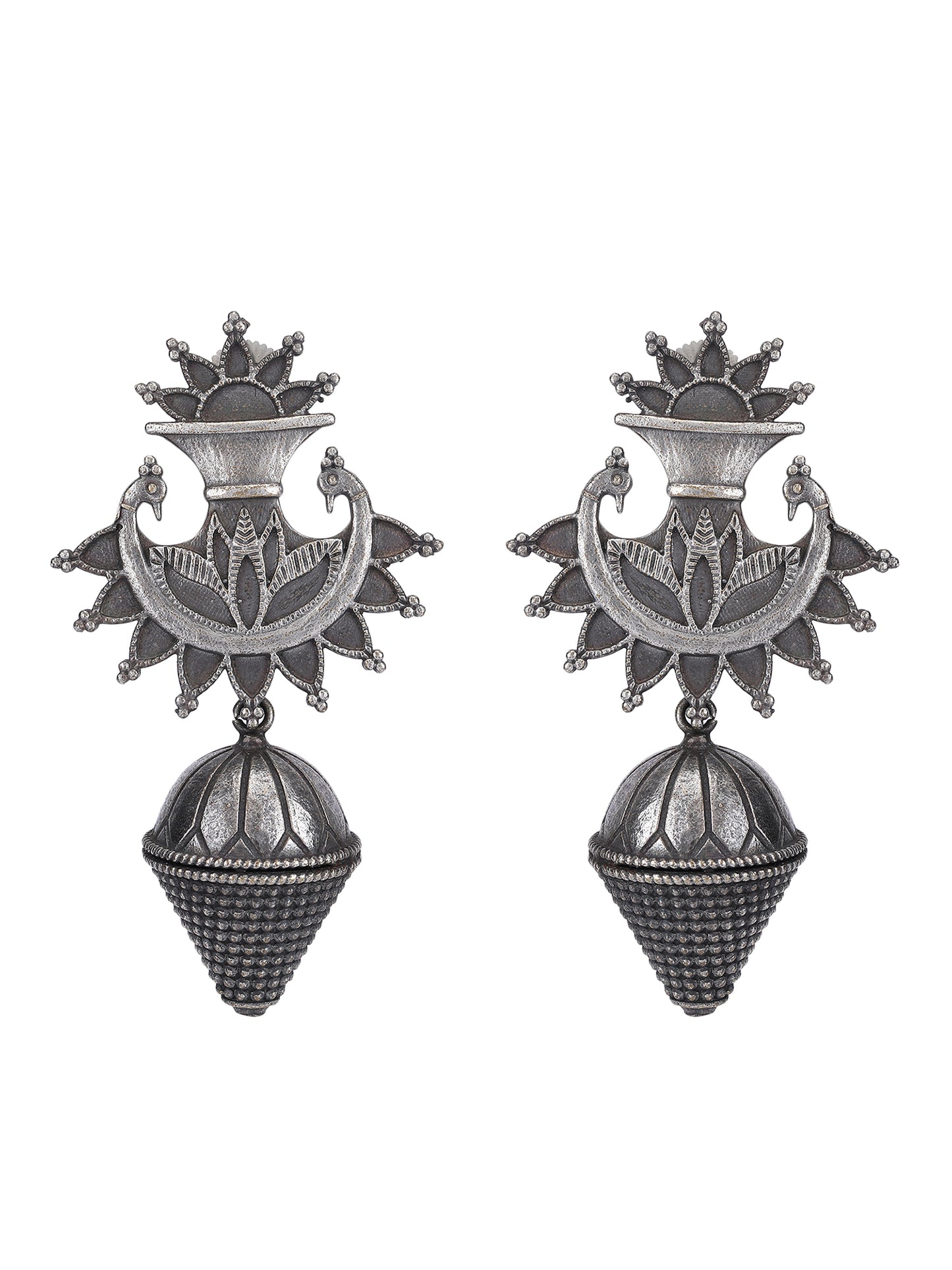 Antique Oxidized Peacock Drop Earrings