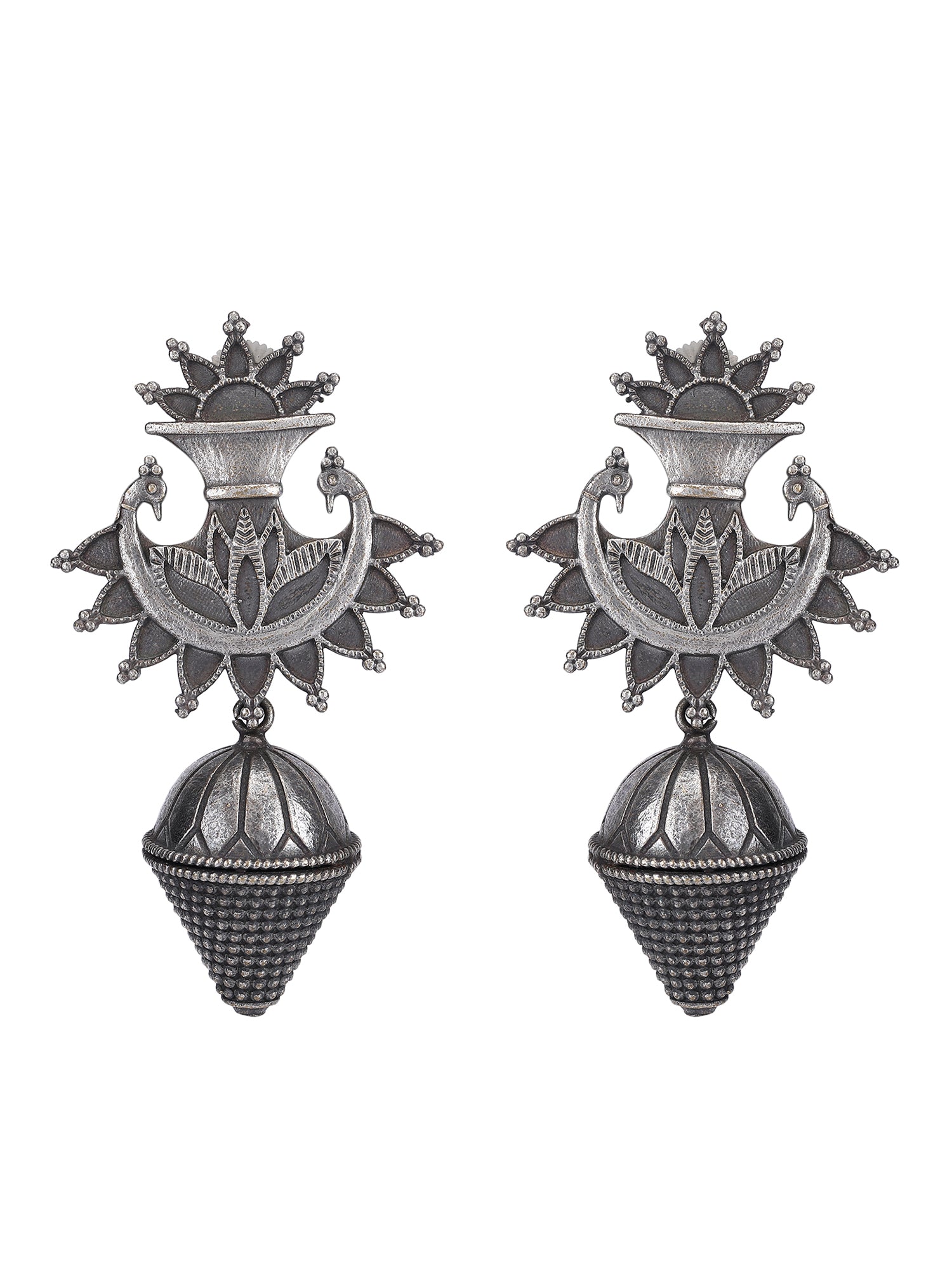 Antique Oxidized Peacock Drop Earrings