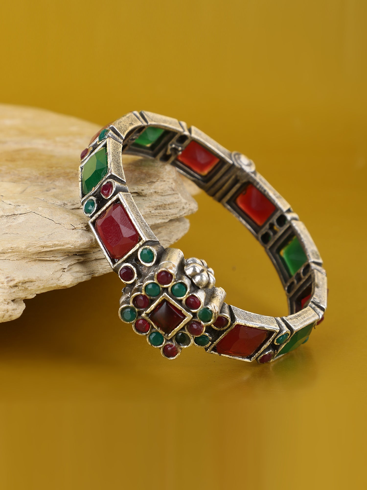 Vintage Gemstone Bracelet with Red and Green Stones