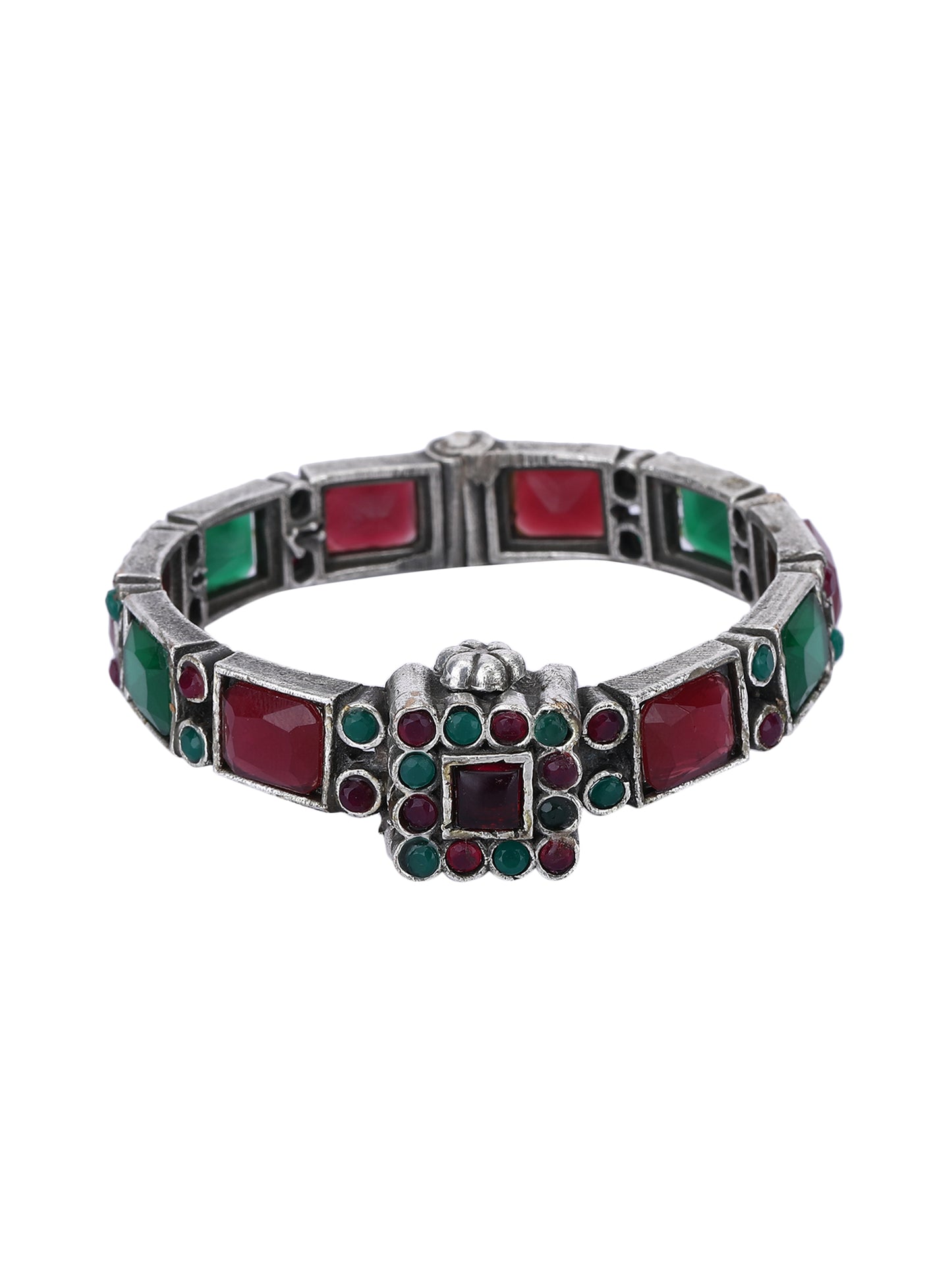 Vintage Gemstone Bracelet with Red and Green Stones