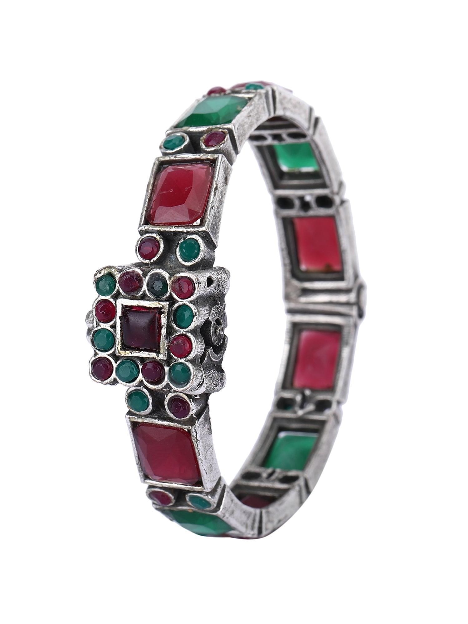 Vintage Gemstone Bracelet with Red and Green Stones