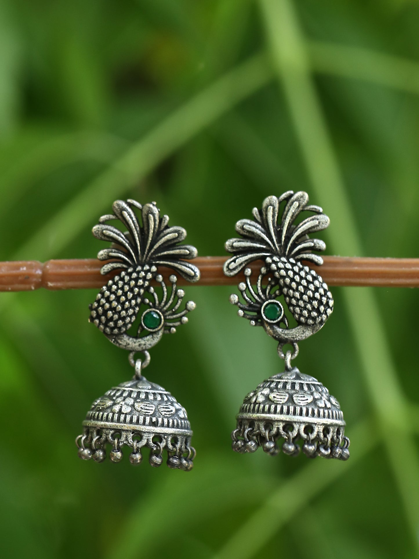 Traditional Grey Oxidized Jhumka Earrings