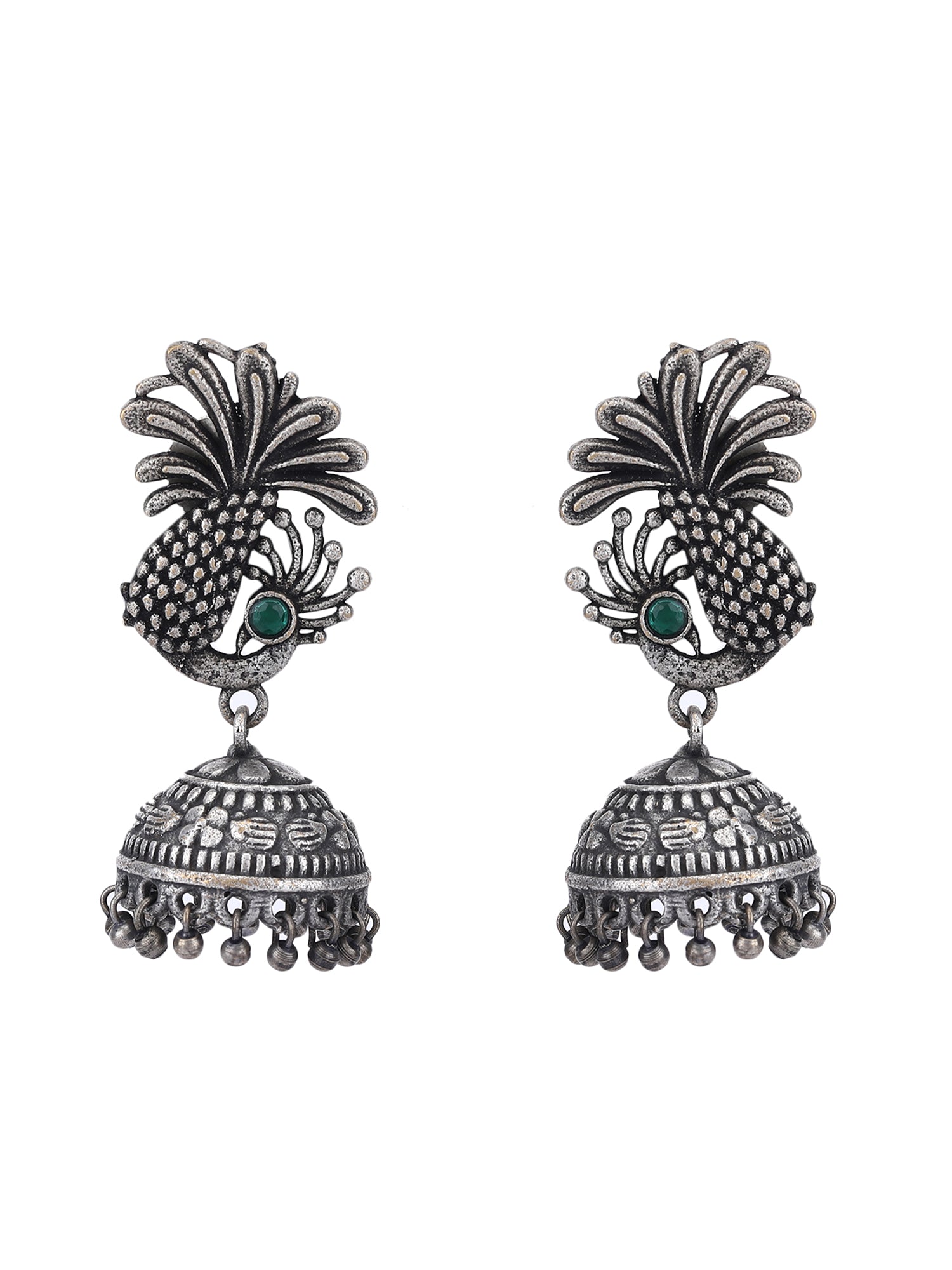 Traditional Grey Oxidized Jhumka Earrings