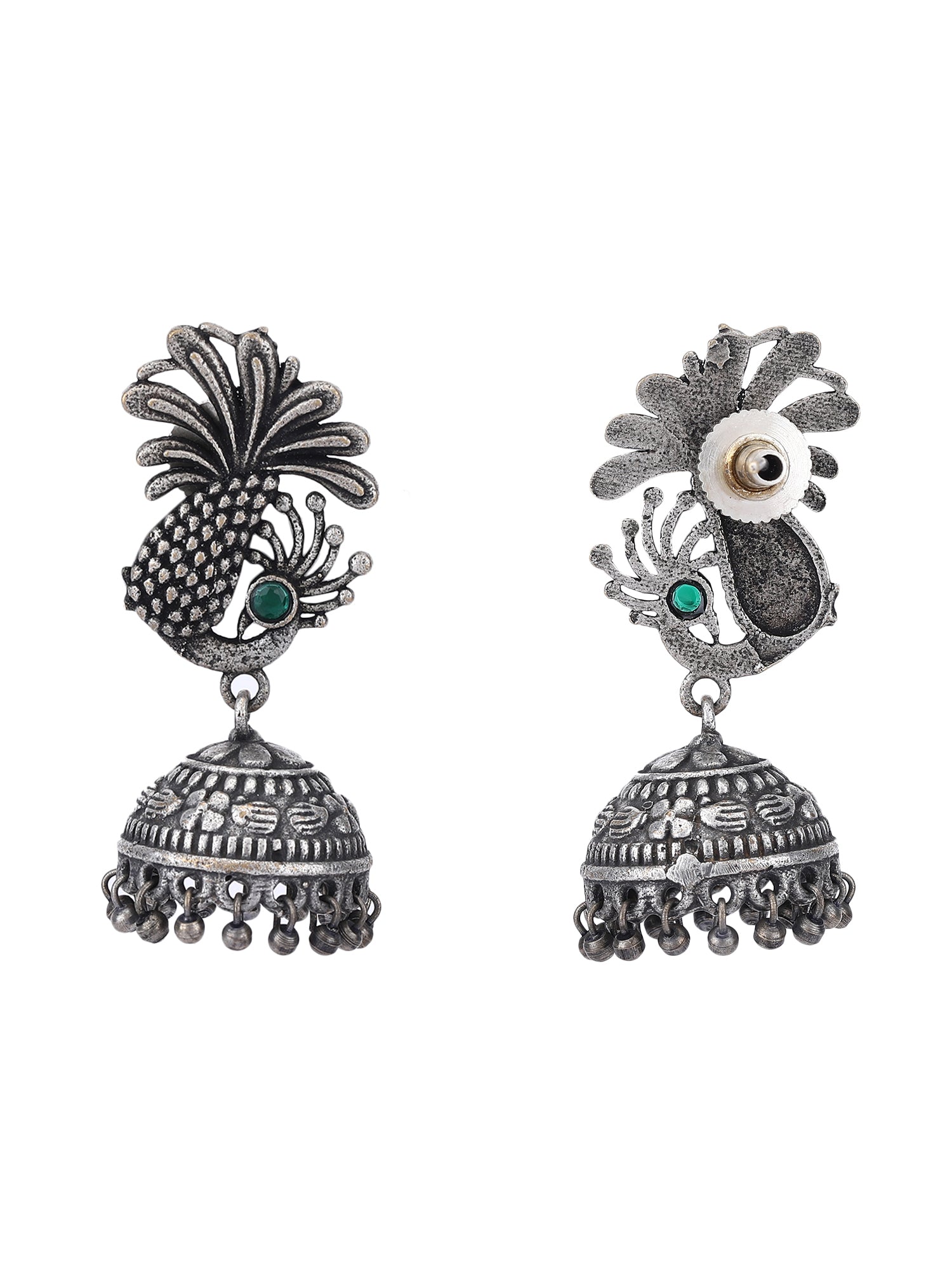 Traditional Grey Oxidized Jhumka Earrings