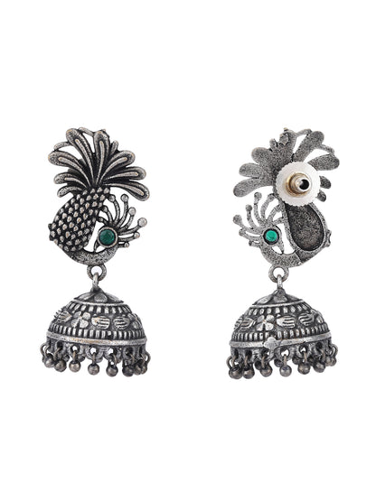 Traditional Grey Oxidized Jhumka Earrings